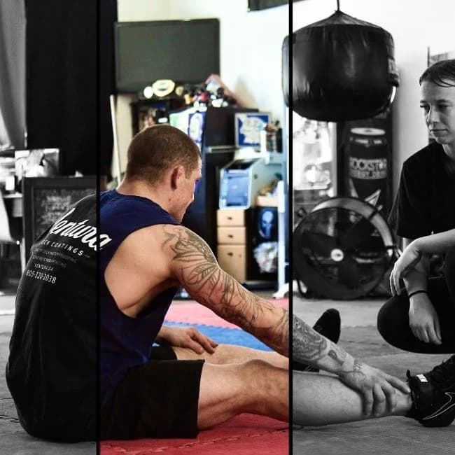 Inside the gym: heavy bags, weights and open mat space